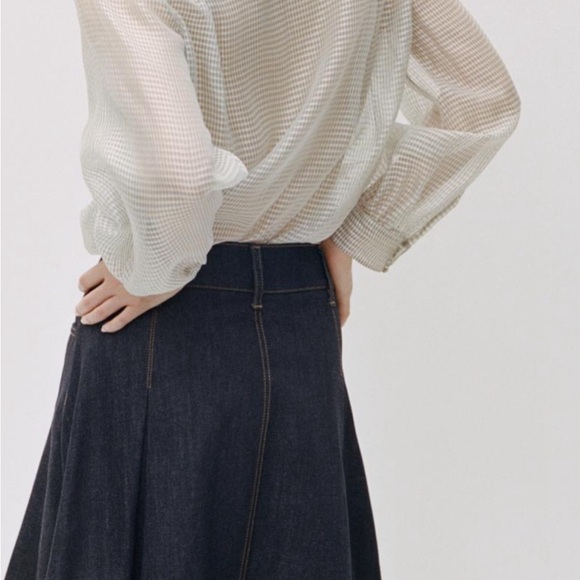 Zara Checkered Blouse with Bow - Gray and White - Picture 3 of 7